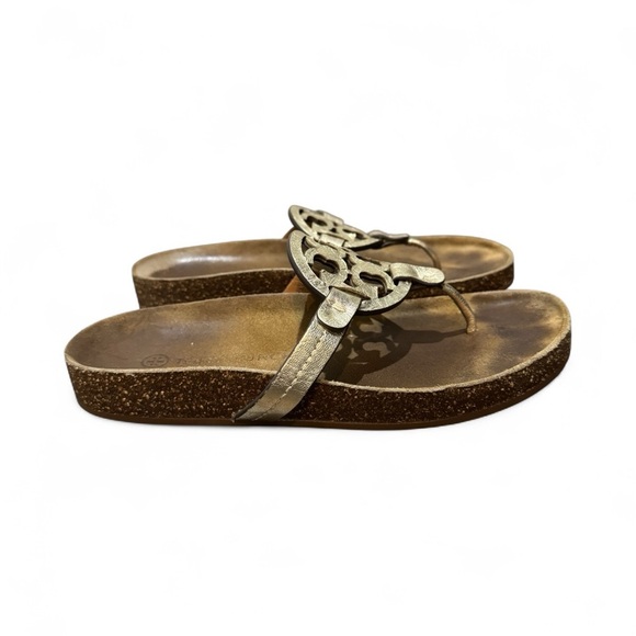 Tory Burch Miller Cloud Spark Gold Thong Sandals Size 7.5M Cork Comfortable - Picture 3 of 9